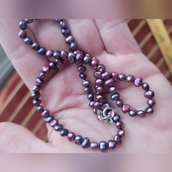 Genuine Purple Pearl Necklace Sterling Silver Clasp - Picture 7 of 14